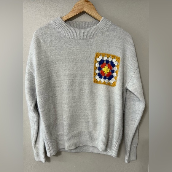 Cider Sweaters - Cider Granny Square Patch Sweater Small | Y2K Crochet Knit Pullover